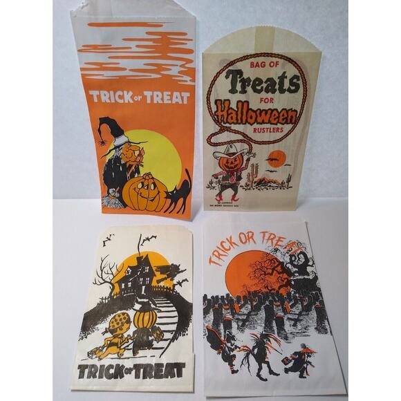 Halloween Candy Treat Bags Cowboy Lasso Bats Black Cats Witch Haunted Graveyard - Picture 1 of 4